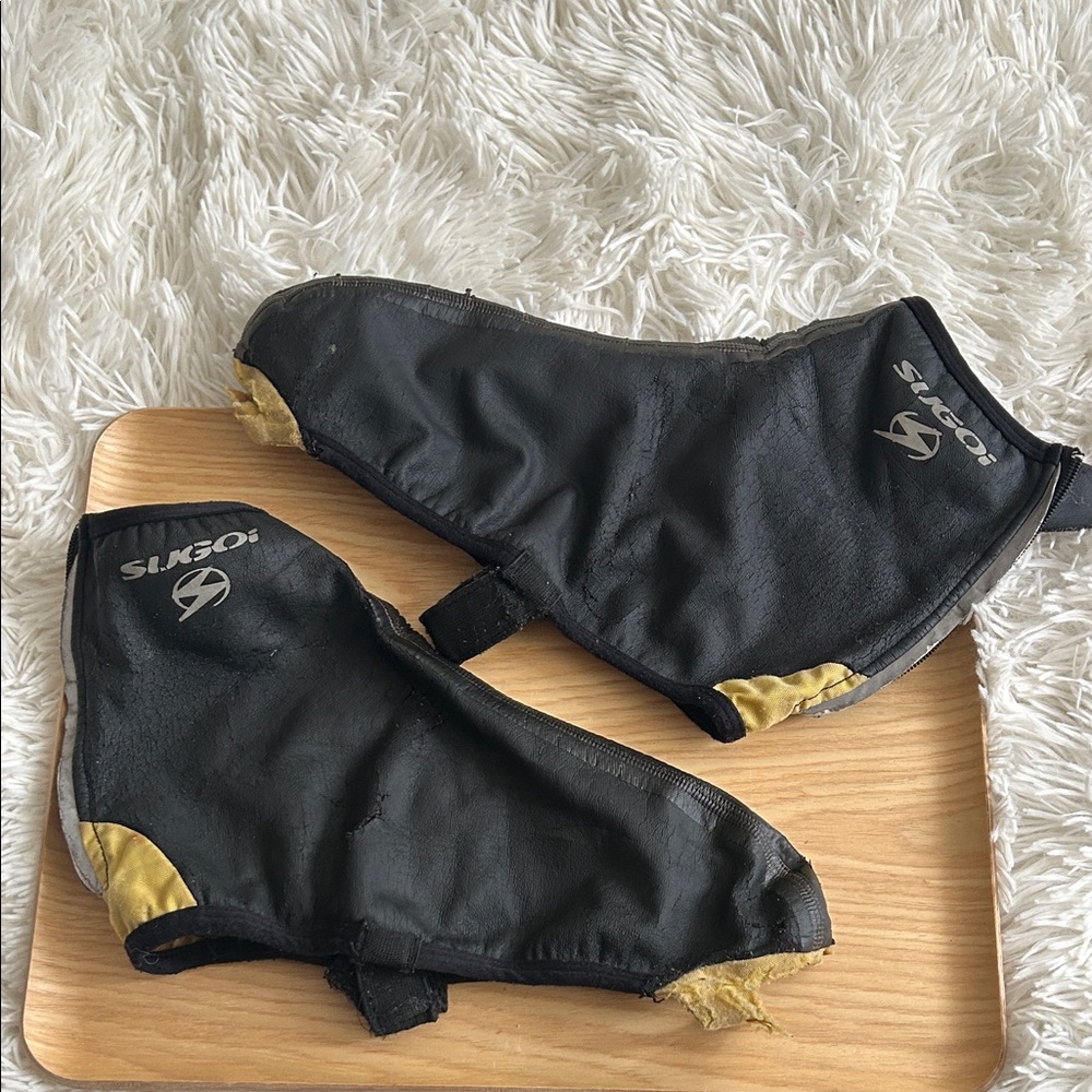 SUGOI Black and Yellow Gold Cycling Shoe Covers - well worn - free with purchase